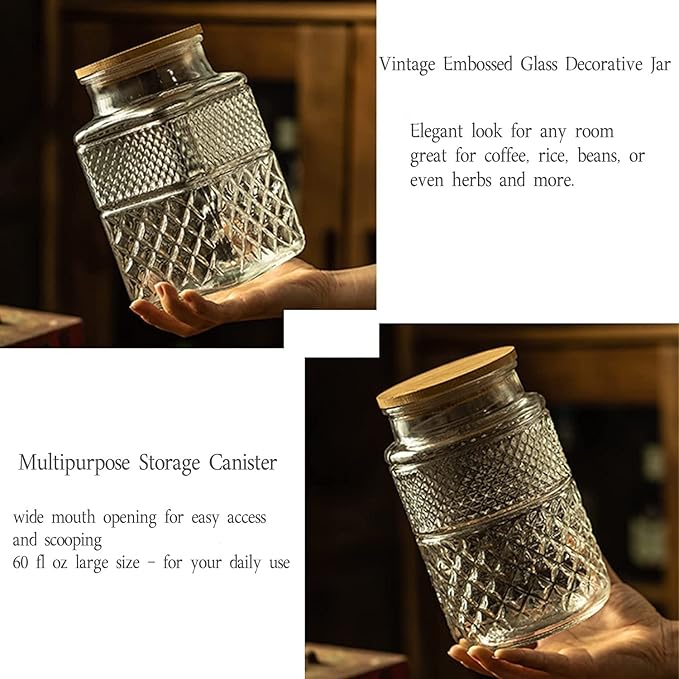 Large Glass Storage Jar, 2 Pack 60 FL OZ Glass Food Storage Containers with Bamboo Lid, Kitchen Containers Cereal Canisters Decorative Jar for Candy Snack Cookies Coffee Tea Nuts Airtight Glass Jars-Ruum Studio Home