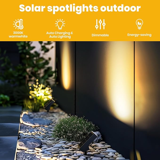 Solar Pathway Lights Outdoor, Dimmable Solar Spot Light IP65 Waterproof, 500LM 3000K Solars Outdoor Lighting for Walkway Landscape Lawn Yard-Ruum Studio Home