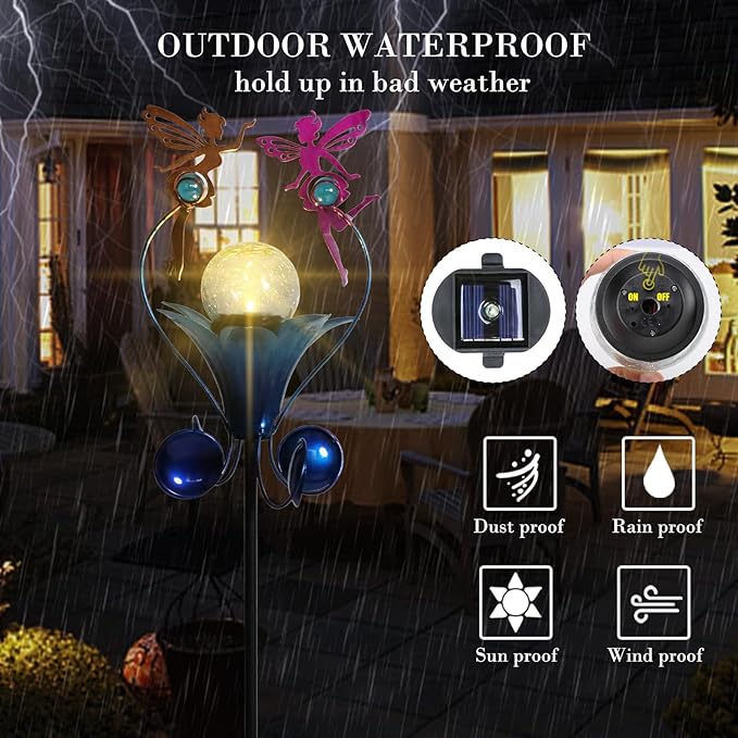 VCUTEKA Solar Lights Outdoor Metal Garden Stake Waterproof Crackle Glass Globe Garden Decor Fairy for Pathway, Lawn, Patio, Yard-Ruum Studio Home