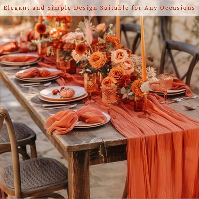 Orange Cheesecloth Table Runner 12 Pack 10FT Boho Fabric Rustic Cheese Cloth Table Runner for Wedding 20 x 120 Inch Long Bridal Shower Baby Shower Gauze Sheer Birthday Party Table Decorations-Ruum Studio Home