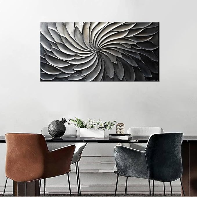 LASMOND Abstract Black and White Wall Art for Living Room Modern Canvas Print Painting Lines Flower Floral Large Artwork Bedroom Home Office Wall Décor (40x20 Inches)-Ruum Studio Home