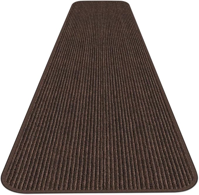 House, Home and More Indoor Outdoor Double-Ribbed Carpet Runner with Skid-Resistant Rubber Backing - Bittersweet Brown - 4 Feet x 20 Feet-Ruum Studio Home