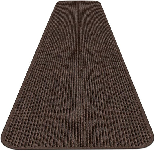 House, Home and More Indoor Outdoor Double-Ribbed Carpet Runner with Skid-Resistant Rubber Backing - Bittersweet Brown - 4 Feet x 10 Feet-Ruum Studio Home