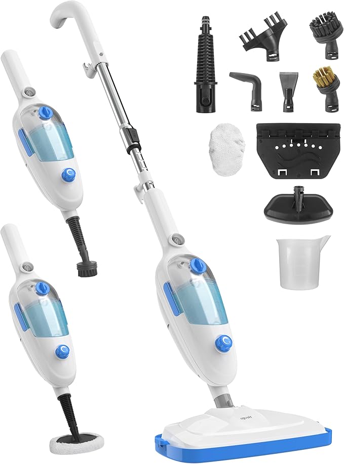 Steam Mop for Floor Cleaning, 10in1 Multi Purpose Handheld Steamer Cleaner Detachable for Vinyl, Laminate, Carpet, Tile Hard Floor Grout w/ 2 pad, 23ft Cord, 15oz Tank, Adjustable Steam & Height-Ruum Studio Home