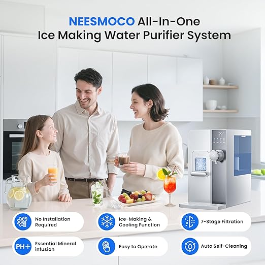 Ice Maker Water Filter Dispenser, 3 in1 Countertop Instant Hot & Cold Water -7 Stage Purification with Remineralization 7 Temperature & 5 Dispensing Volume Options Portable No Installation.-Ruum Studio Home