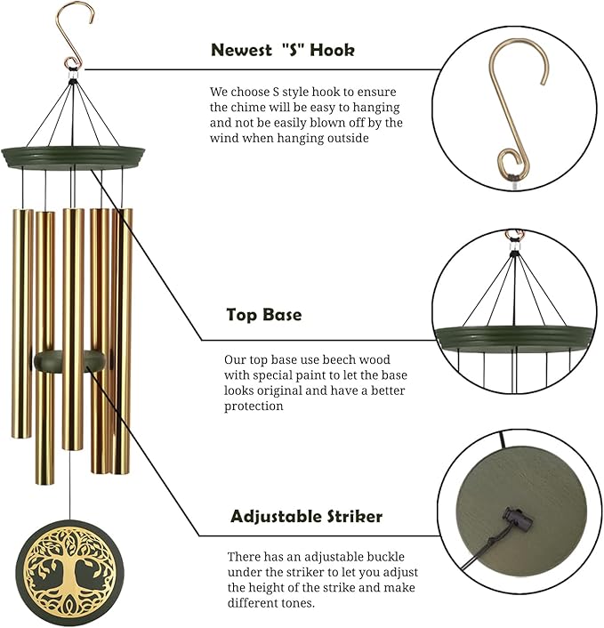 Gifts for Mom & Grandma - Outdoor Wind Chimes with Engraved Tree of Life, Large Patio Hanging Decor for Garden, Yard, Christmas, Anniversary Celebrations-Ruum Studio Home