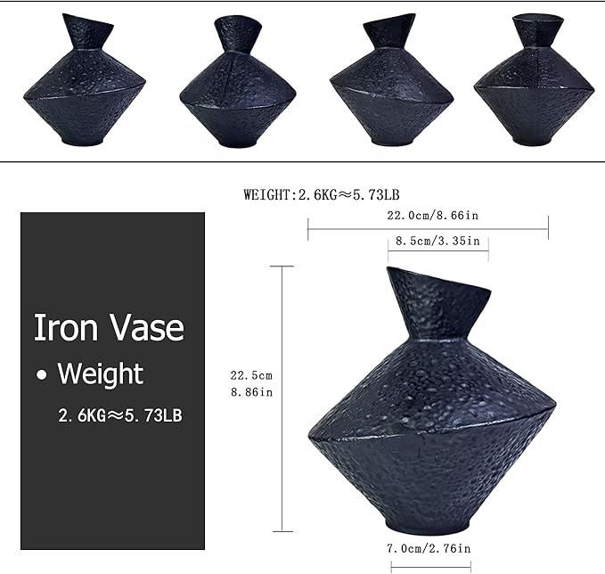 Cast Iron Decorative Vase, Dried Flower Rustic Vases, Wabi Sabi Vase for Modern Home Decor, Living Room, Shelf Decor, Enterway, Wedding, Office, Table, Bedroom, Kitchen, 8.86" H (Black)-Ruum Studio Home