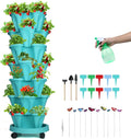 Vertical Planter, 7 Tier Stackable Strawberry Planter with Garden Tool Set, Movable Indoor/Outdoor Garden Herb Pot for Growing Vegetables and Succulents, Teal-Ruum Studio Home