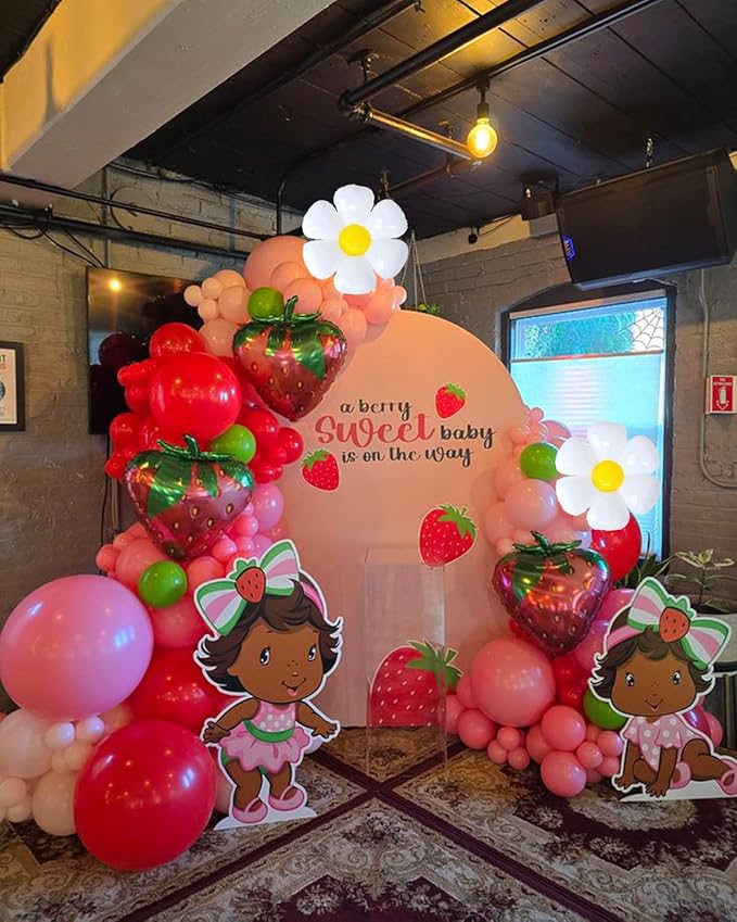 Strawberry Balloons Arch Garland Kit, 135PCS Red and Pink Balloons with Strawberry Daisy Foil Balloons for Sweet Girl Berry First Birthday Decor Baby Shower Themed Party Decorations-Ruum Studio Home