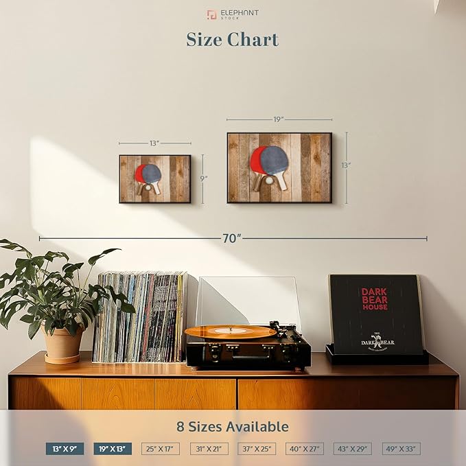 ElephantStock Ping Pong Wall Art - Horizontal Framed Canvas - 1-Piece Living Room Wall Decor - Photography Canvas Print - Brown and Red Decor for Wall - 19" X 13"-Ruum Studio Home