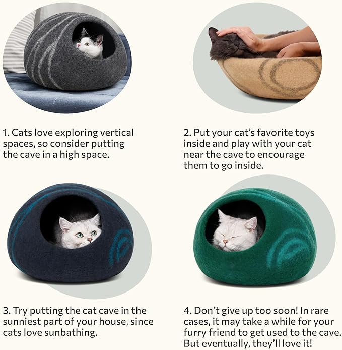 MEOWFIA Cat Cave – Premium Felt Cat Bed for Indoor Cats, Handmade 100% Merino Wool (Medium, Emerald)-Ruum Studio Home