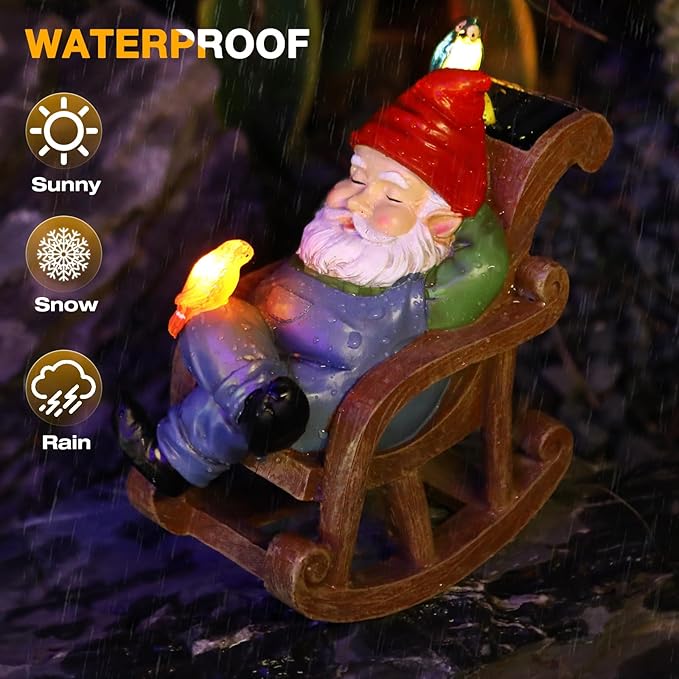 Solar Garden Gnome Statue Outdoor Decor, Patio Gnomes, Outside Yard Sculptures & Statues, Resin Figurines Gift for Women, Mom, Grandma-Ruum Studio Home