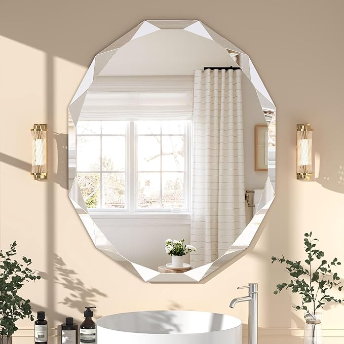 Bathroom Mirrors for Over Sink, Round Frameless Mirrors for Wall, 24x30 Inch Beveled Bathroom Mirror, Bathroom Vanity Circle Mirror for Bedroom Living Room Entryway Home Decor-Ruum Studio Home