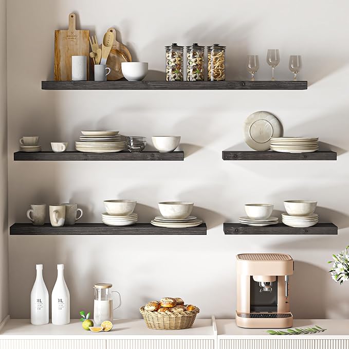 Floating Shelves for Wall, USA-Sourced Fir Wood 48 Inch Wall Shelves Set of 1, Natural Rustic Solid Wooden Floating Shelves Wall Mounted, Nursery Book Storage Shelf, Display Shelf for Bathroom-Ruum Studio Home