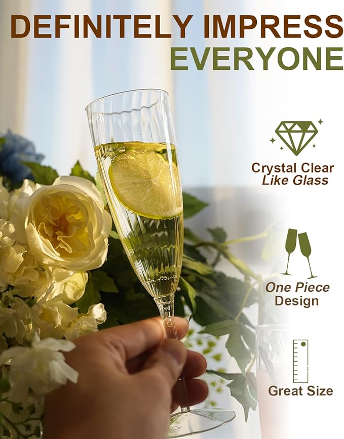 Clear Plastic Champagne Flutes, 96 PCS Disposable Reusable Cocktail Cups for Home Daily Life Party Birthday Wedding Toasting Drinking Champagne (6 oz)-Ruum Studio Home