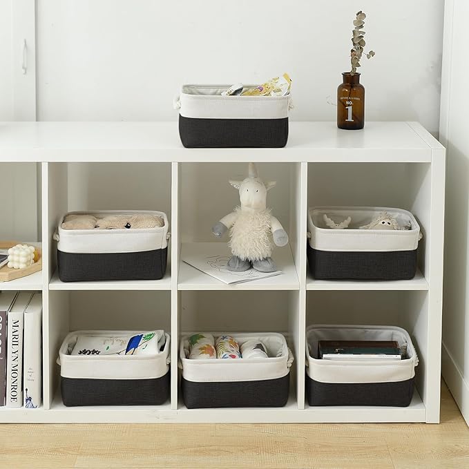 TheWarmHome Storage Bins for Shelves - 12x8x5.2 inch 1 Pack Storage Baskets for Gifts Empty for Closet Organizing Dog Gift Cloth Toy Cubes Box (White & Black)-Ruum Studio Home