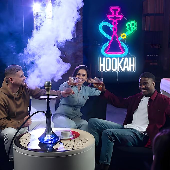 Hookah Neon Sign Nargile Lounge Sign Colorful LED Light for Shisha Bars and Lounges Decor Dimable USB Neon Signs for Man Cave,Hookah Shops,Vape Bars and Vapor Lounges(16.5 * 9.8inch)-Ruum Studio Home