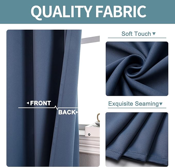 ChrisDowa Grommet Blackout Curtains for Bedroom and Living Room - 2 Panels Set Thermal Insulated Room Darkening Curtains (Stone Blue, 38W x 45L)-Ruum Studio Home