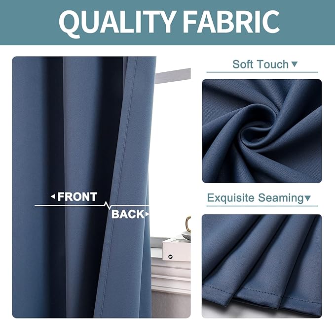 ChrisDowa Grommet Blackout Curtains for Bedroom and Living Room - 2 Panels Set Thermal Insulated Room Darkening Curtains (Stone Blue, 38W x 54L)-Ruum Studio Home