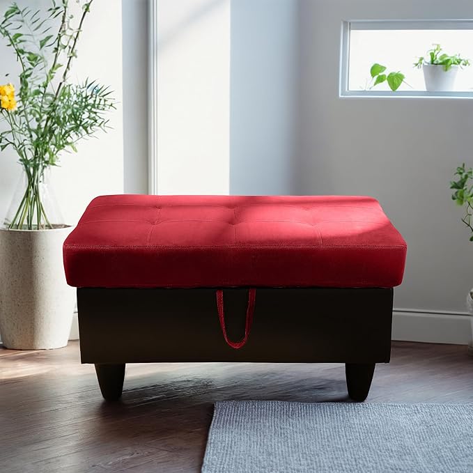 Ottoman Rectangular Storage Ottoman Bench, Flannel Footrest Stool Footstool with Lid for Living Room, Bedroom, Entryway, Red&Black, 35"x23.5"x17.5"-Ruum Studio Home