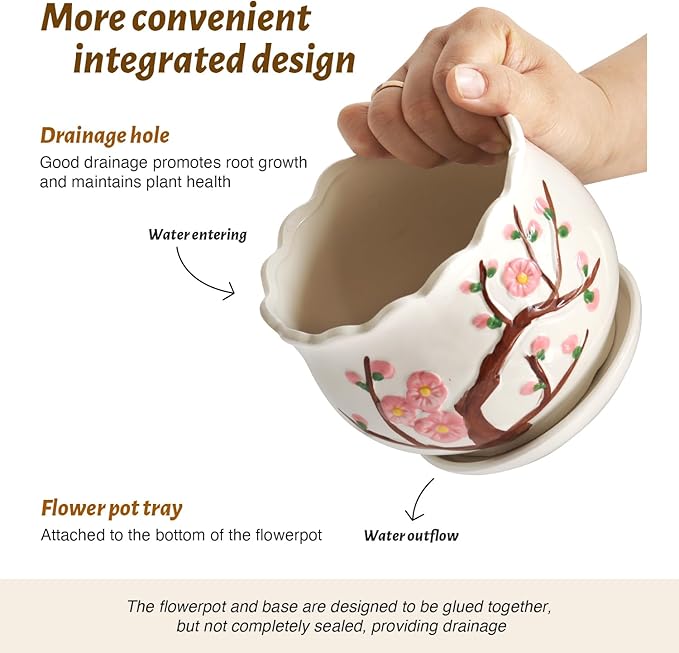 Ceramic Plant Pots with Drainage Holes and Saucers, Round Flower Pots for Indoor Plant, 3.9/5.2/6.7 Inches Small Flower Planters Set of 3-Ruum Studio Home