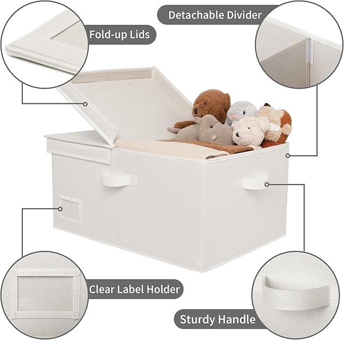 GRANNY SAYS Fabric Storage Bin with Lid, Decorative Storage Boxes, Basket for Shelves, Closet Storage Bins, Large Storage Bins for Clothing, Jumbo, Ivory, 2-Pack-Ruum Studio Home