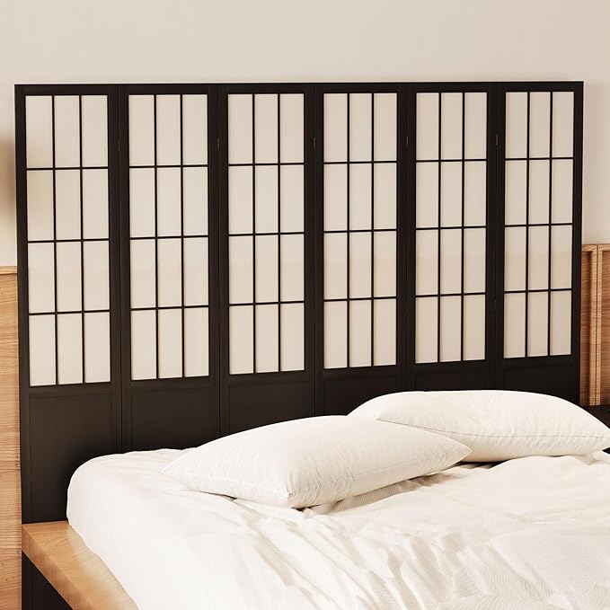 Room Divider, 66.9Inch Tall Japanese Shoji Style Folding Wood Screen with Double Hinges for Home Office Bedroom Hotel Decoration (6Panels, Black)-Ruum Studio Home