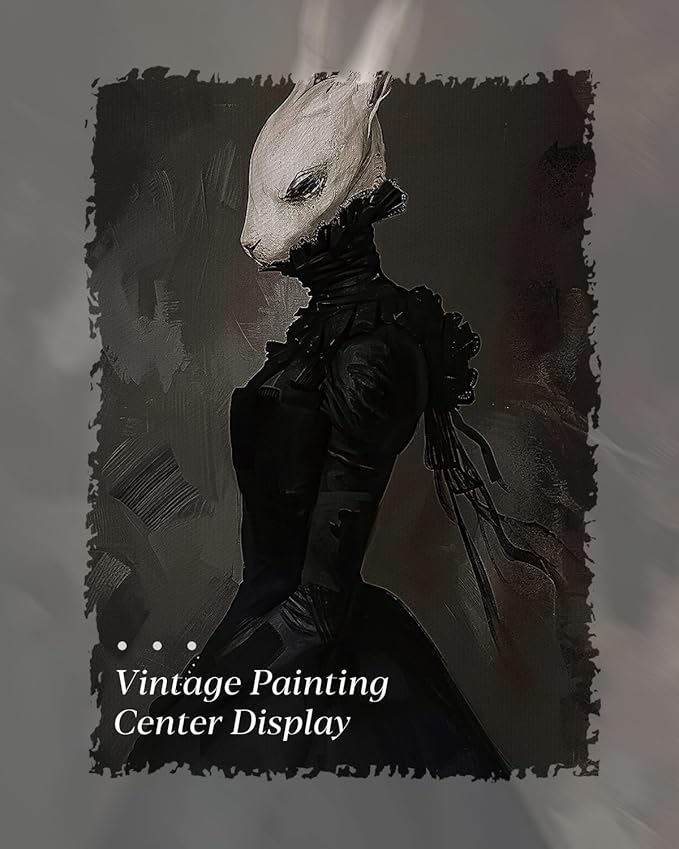 HUARCEY Gold Framed Vintage Wall Art Canvas Prints Gothic Room Decor Vintage Rabbit Lady Wall Decor, Aesthetic Dark Academia Halloween Pictures Oil Painting Goth Decorations 8x10in-Ruum Studio Home
