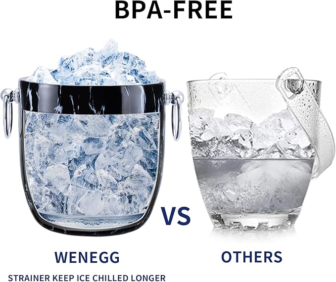 Ice Bucket with Lid, Scoop, Tongs and Strainer - Well Made Insulated Stainless Steel Keep Ice Frozen Longer - Ideal for Cocktail Bar, Parties, Chilling Wine, Champagne - 3 Liter (Black Marble)-Ruum Studio Home