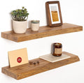 24" Floating Shelves, Live Edge Solid Elm Wood Floating Shelf, Wall Mounted Display Shelves with Heavy-Duty Bracket for Books, Rustic Wooden Shelf for Kitchen, Bathroom, Natural Color, Set of 2-Ruum Studio Home