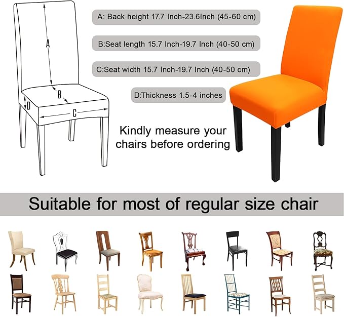 JQinHome Dining Chair Slipcover, High Stretch Removable Washable Chair Seat Protector Cover Set of 4,Chair Covers for Halloween Dining Room, Kitchen,Home Party,Wedding Ceremony(Orange, 4PC)-Ruum Studio Home