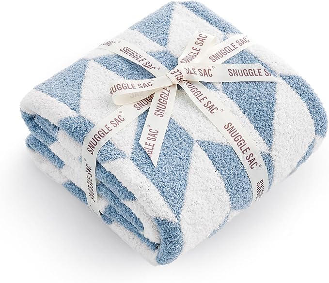 Snuggle Sac Chevron Throw Blanket for Couch, Reversible Super Soft Warm Blankets Cozy Knit Fuzzy Plush Lightweight Throws for Sofa, Bed, Camping, Blue, 50x60 inches-Ruum Studio Home