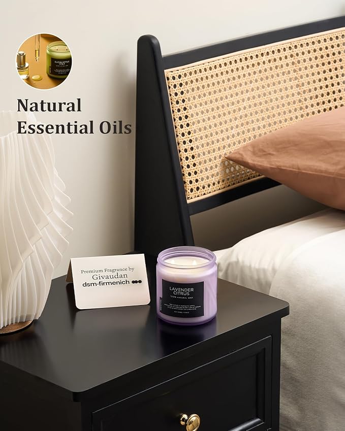 M&SENSE Soy Candles for Home Scented, 11.6oz Lavender Citrus Scent Aromatherapy 70H Burn Time, Stress Relief Gifts for Mom Girlfriend Teacher, Medium Jar Candle for Spa, Bath, Yoga-Ruum Studio Home