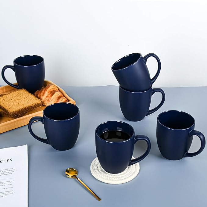 16oz Coffee Mugs Set of 6, Large Ceramic Modern Coffee Mugs With Handle For Tea,Latte,Cappuccino,Cocoa. Dishwasher.Microwave Safe (Matte Blue)-Ruum Studio Home