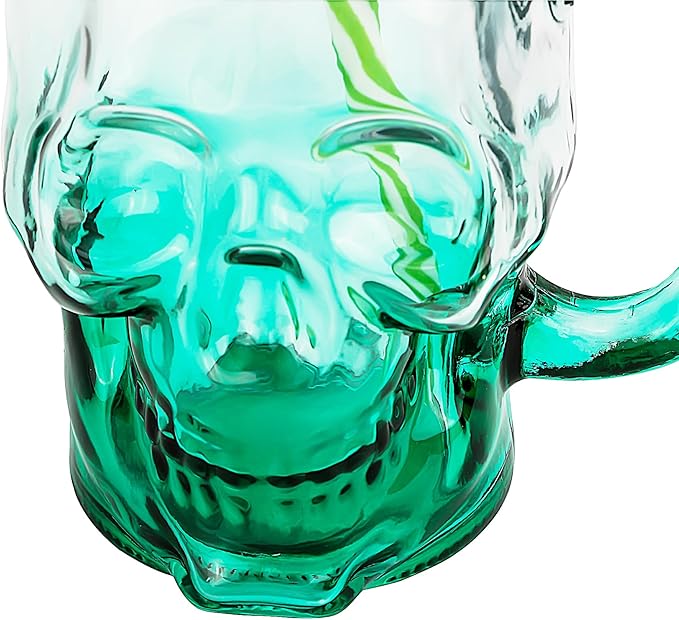 Halloween Cups Set of 4 - Green Skull Glass Drinking Jar with Lids and Straws - Halloween Decor, Drinking Glasses 16 oz-Ruum Studio Home
