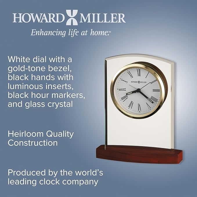 Howard Miller Marcus Tabletop Clock – Decorative Tabletop Clock with Modern Alarm & Quartz Movement, Silent Ticking, Wooden Base & Roman Numeral Design for Home, Office, Kitchen & Table Decor-Ruum Studio Home