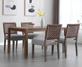 Kmax Farmhouse Dining Chairs Set of 4, Rustic Kitchen Chairs with Linen Fabric Seat and Woven Back, Vintage Accent Chairs for Dining Room, Living Room, Grey-Ruum Studio Home