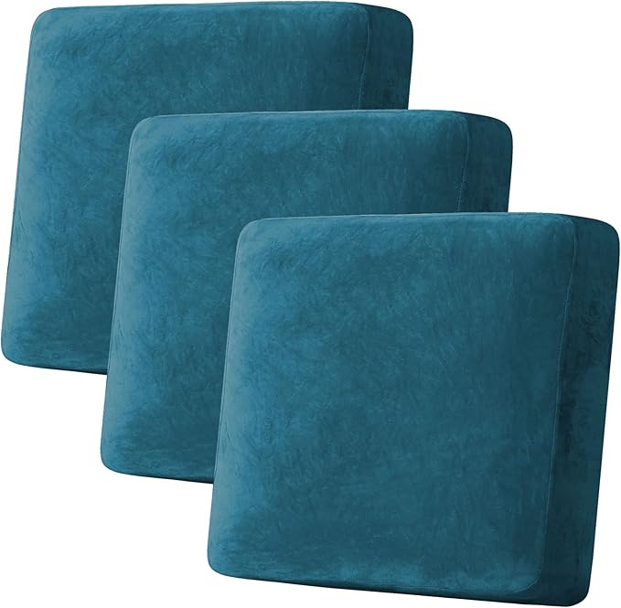 H.VERSAILTEX Velvet Stretch Couch Cushion Cover Plush Cushion Slipcover for Chair Loveseat Sofa Cushion Furniture Protector Seat Cushion Sofa Cover (3 Piece XL Sofa Cushion Covers, Deep Teal)-Ruum Studio Home