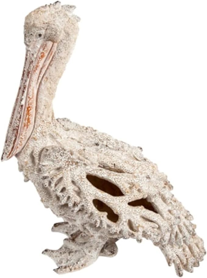 White Pelican Standing Figurine - 13.75” Coral Reef Nautical Decor Coastal Beach Home Accent Ocean Statue for Shelf, Tabletop, or Mantel Display-Ruum Studio Home