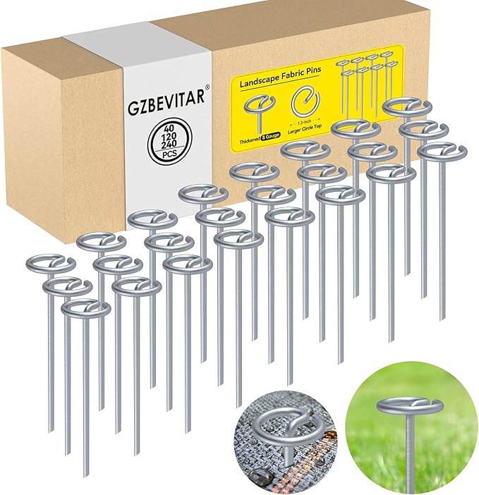 Landscape Fabric Pins, Thickened 8 Gauge Circle Top Landscape Pins, Not Easy to Bend 6 inch Galvanized Landscape Fabric Stakes, More Holding Power Than U-Shape Garden Staples (240)-Ruum Studio Home