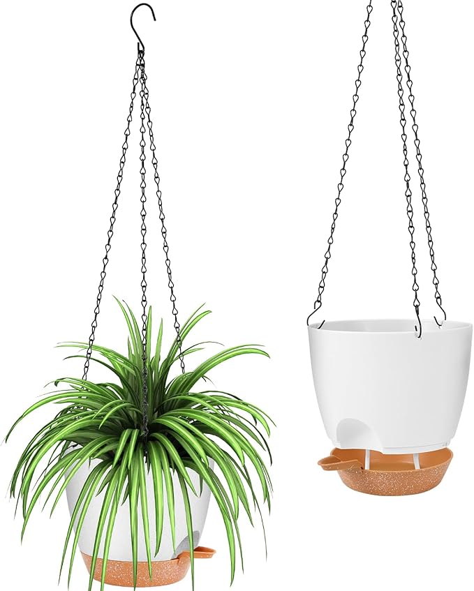 GARDIFE Hanging Planter, 8 inch Hanging planters for Indoor. Outdoor Plants, Self Watering Plant Pot, 2 Pack Large self Watering Hanging Planter (8-White, 8 inch)-Ruum Studio Home