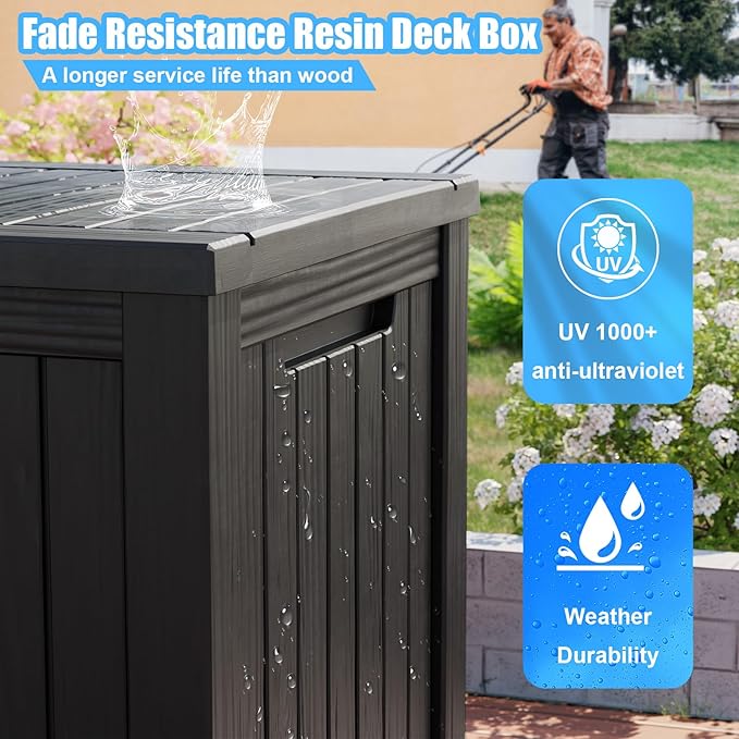 180 Gallon Outdoor Deck Box,Storage Lockable Waterproof Patio Furniture,Garden Tools,Cushions,Pool Accessories Outside Storage Resin Box(Black)-Ruum Studio Home