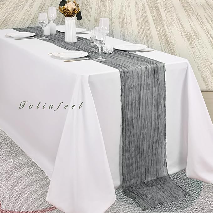 12 Pack Gray 10FT Cheesecloth Table Runner Rustic Gauze Fabric Cheese Cloth Table Runner for Wedding Bridal Baby Shower Table Decor 20 x 120 Inch Long Boho Sheer Birthday Party Table Decorations-Ruum Studio Home