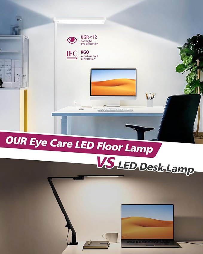 EMITEVER LED Floor Lamp, 100W Spectrum Eye Care Standing Lamp, 77'' Dimmable Motion Sensing & Daylight Sensing Reading Lamp for Study, Living Room, Conference, Office, 4000K Natural Daylight, White-Ruum Studio Home
