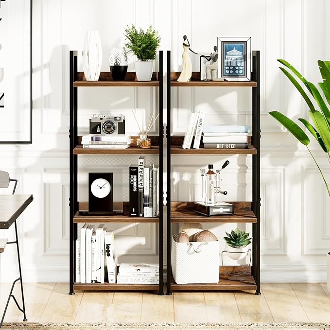 NUMENN Narrow Bookshelf, 4 Tier Bookshelves, Home Office Bookcase Shelf Storage Organizer, Free Standing Storage Shelving Unit for Bedroom, Living Room and Home Office, Vintage-Ruum Studio Home