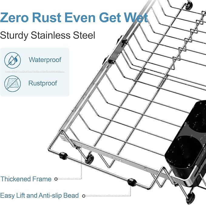 GSlife in Sink Dish Drying Rack - Stainless Steel Capacity Expandable Over The Sink Dish Drainer with Lock Knob and Utensil Holder for Kitchen Sink, 10.8"-17.9" L x 12.8" W, Silver-Ruum Studio Home