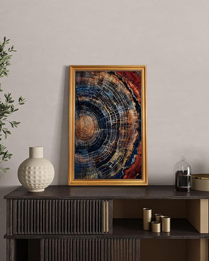 HUARCEY Gold Framed Vintage Wall Deocr for Living Room, Tree Rings Art Abstract Wood Grain Texture Bathroom Art Large Canvas Print Nature Inspired Farmhouse Pictures for Study Office Bedroom 16"x24"-Ruum Studio Home