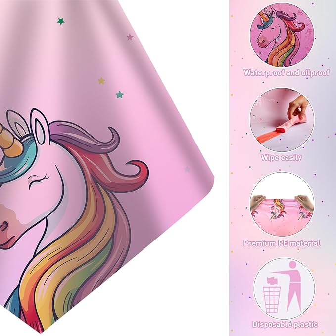 16Pcs Unicorn Tablecloths for Birthday Party, Unicorn Plastic Table Cover Disposable Party Table Cloths, unicórnio Festa Supplies for Baby Shower and Birthday Decoration for Girls (54'' x 108'')-Ruum Studio Home