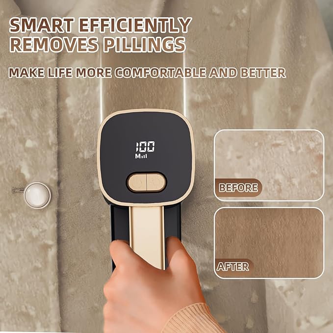 Rechargeable Lint Remover, Fabric Shaver Fuzz Remover, Sweater Shavers with 6-Leaf Blades, 3-Speeds Digital LED Display to Remove Pilling for Clothing and Furniture, Fuzz, Lint Ball, Black-Ruum Studio Home