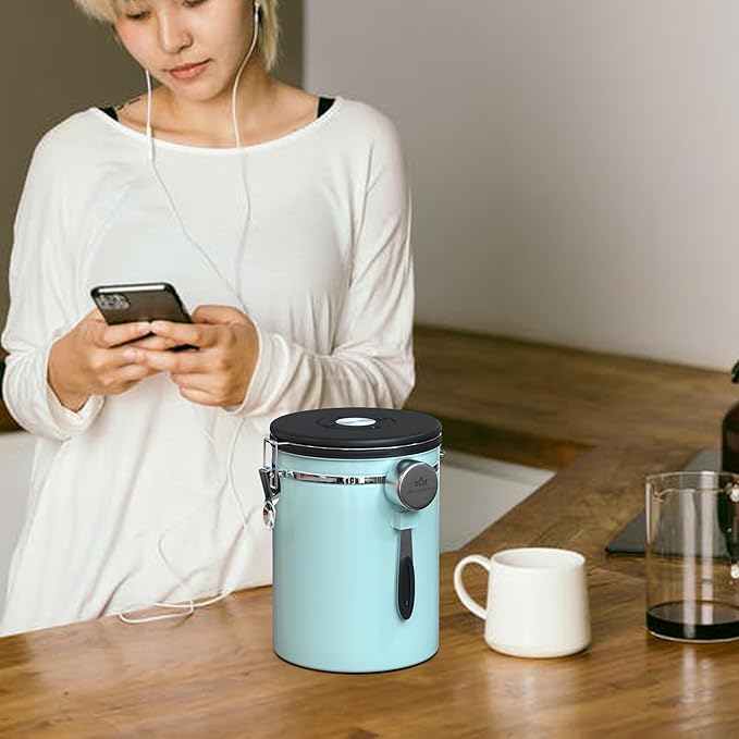 35OZ Coffee Canister for ground coffee with Date Tracker,Mint Green 304 Stainless Steel Kitchen Food Airtight storage container for Coffee Beans or Grounds, Tea, Sugar-Ruum Studio Home